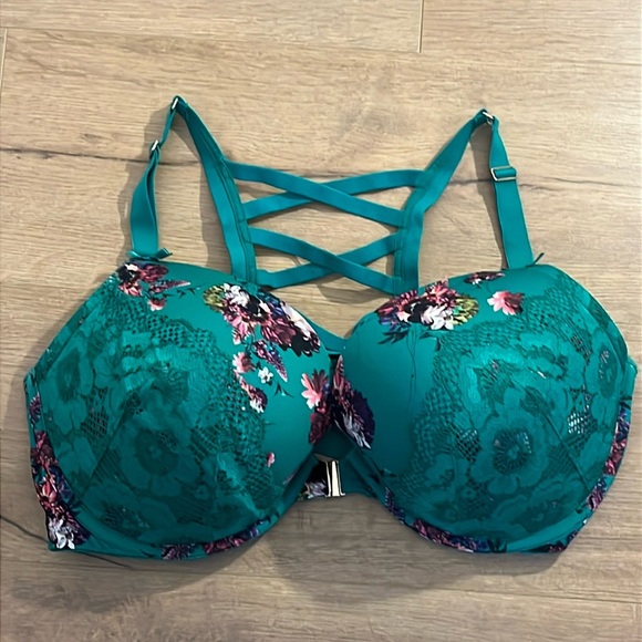 Cacique | Boost Plunge floral lace Kelly green front clasp Bra womenS size 42DDD - Picture 2 of 8